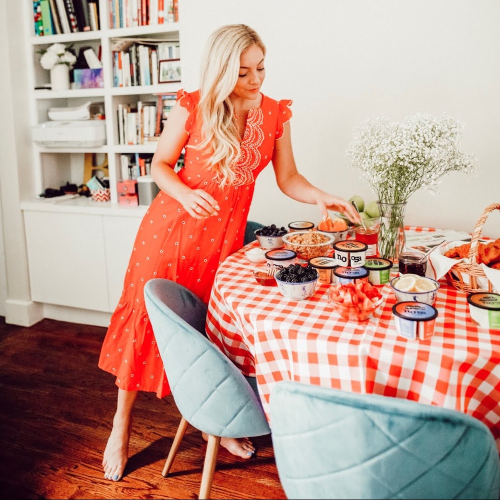 Boden Coral Midi Dress with Eyelet Detail